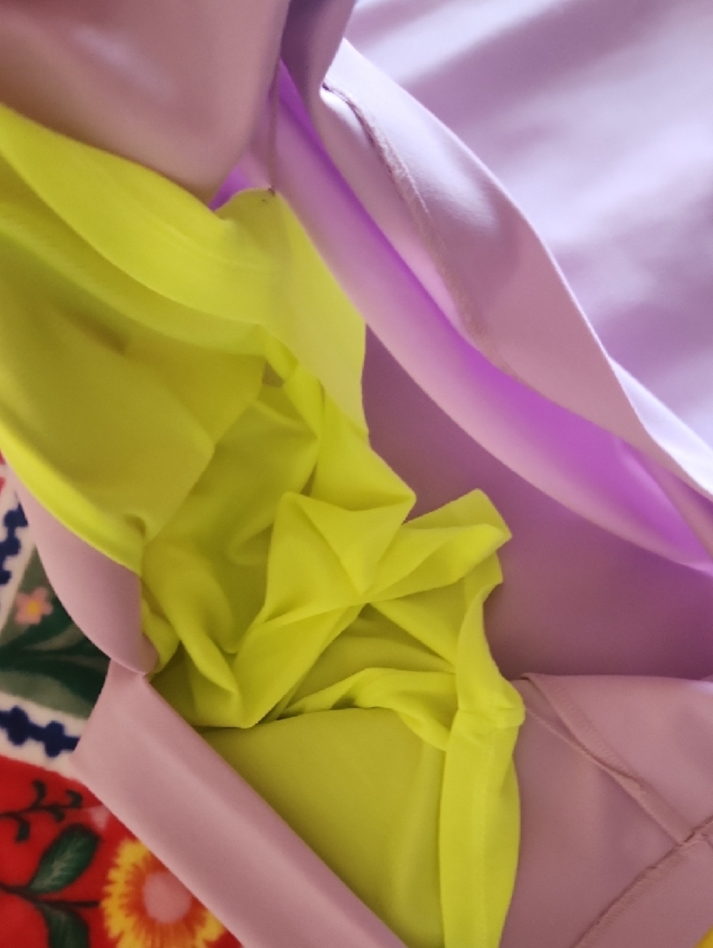 Christian Siriano Neon Yellow, Black & Lavender Tie-Shoulder Midi Dress - Picture 12 of 13